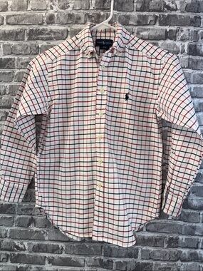 Polo by Ralph Lauren White Shirt with Red & Navy Windowpane Plaid - Kids